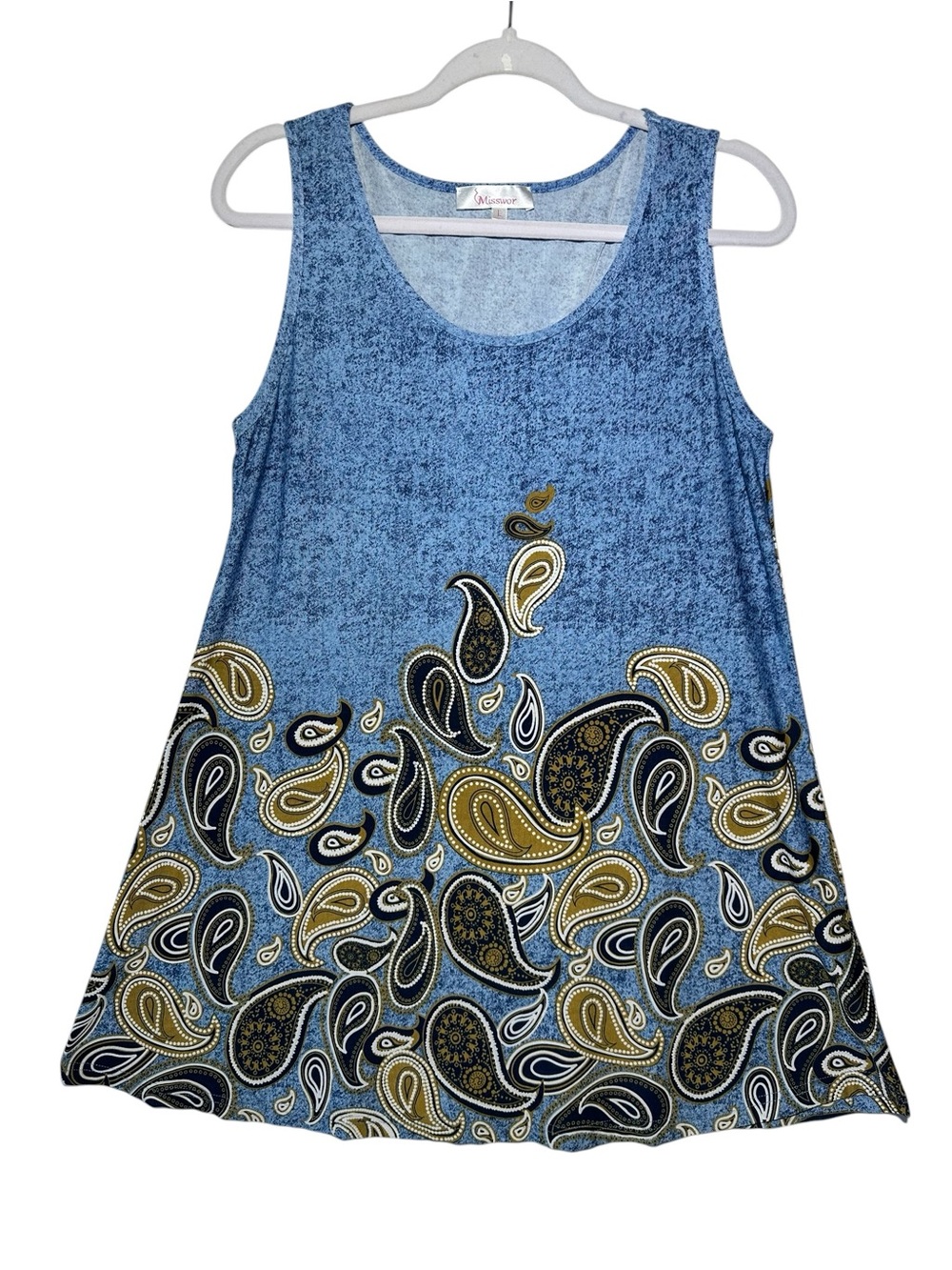 Misswor Blue Paisley Sleeveless Tunic Top Size L